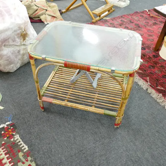 CARNIVAL CANE GLASS TOP COFFEE TABLE 740 X 500 MM