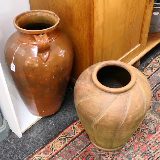 TWO TERRACOTTA POTS TALLEST 500MM H