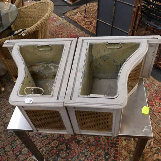 PR OF VINTAGE FRENCH PAINTED WOOD & CANE PLANTERS (22)