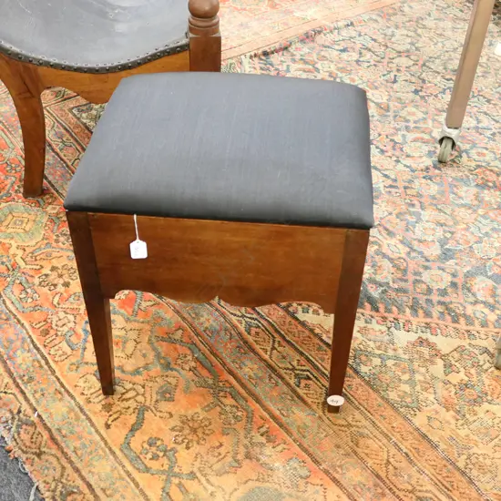 19TH STOOL, LIFT UP LID WITH STORAGE - UPHOLSTERED SEAT (44)