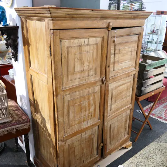 19TH C 2 DOOR PINE CUPBOARD W.1230MM X D.620MM X 1850MM 
