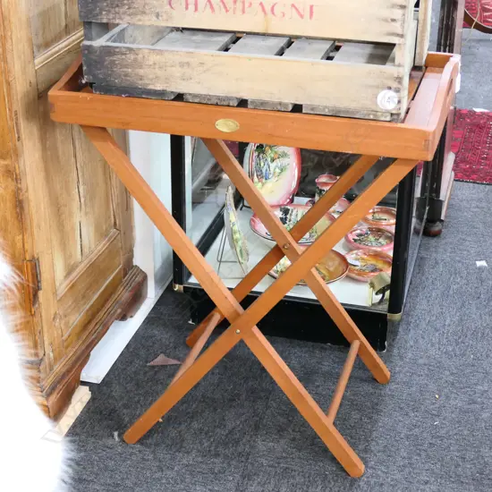 WOODEN BUTLERS TRAY ON STAND L 670 MM