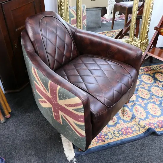MODERN NZ FLAG AND LEATHER LOUNGE CHAIR