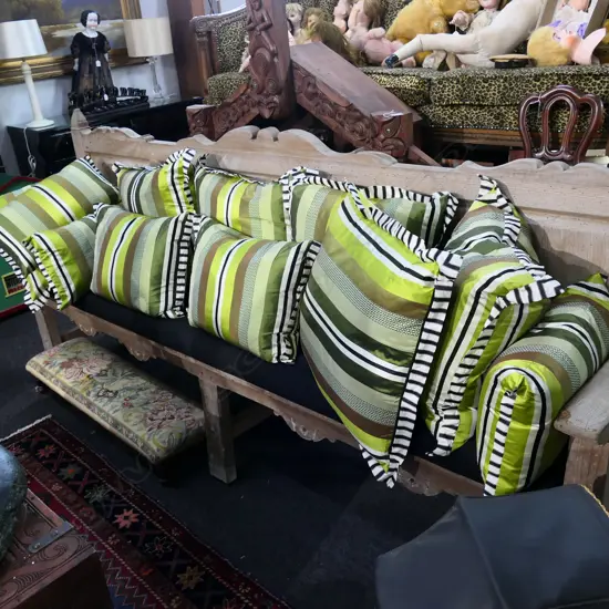 TEN DESIGNER'S GUILD DUCK DOWN CUSHIONS, STRIPED GREEN TONES