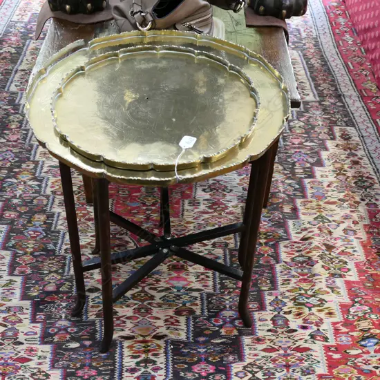COLLAPSIBLE BRASS TRAY TABLE + ADDITIONAL BRASS TRAY