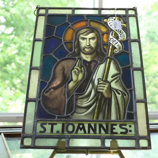 ANTIQUE ST IOANNES STAINED GLASS PANEL  (18931),