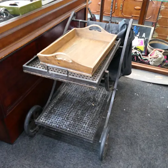 M.B.M METAL DRINKS TROLLEY + WOODEN TRAY