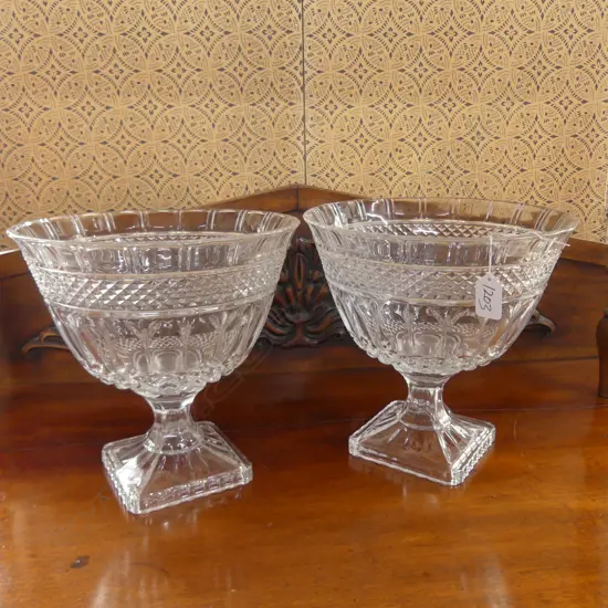 PR LARGE PRESSED GLASS COMPORT VASES 250MM H