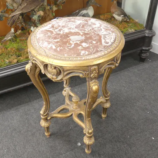 FRENCH MARBLE AND GILT SIDE TABLE 780MM H 480MM DIA