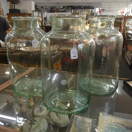 THREE LARGE OLD FRENCH GLASS JARS (21)