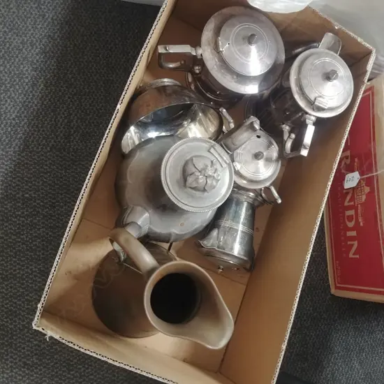 BOX OF EP  & COPPER JUG