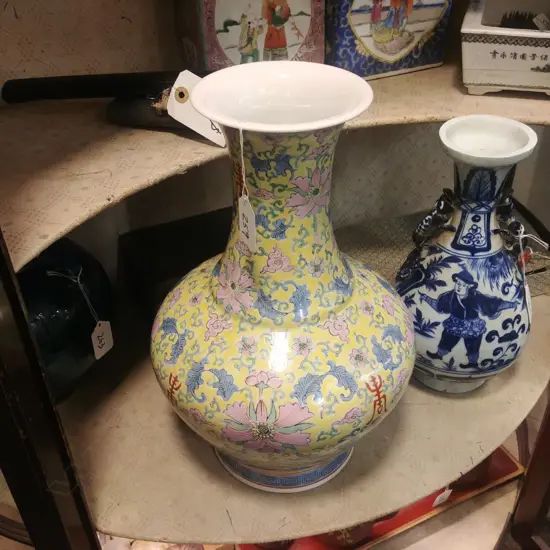 CHINESE VASE PINK YELLOW BLUE