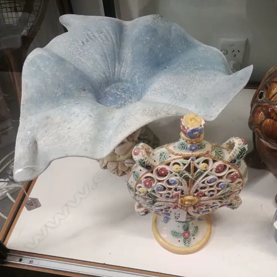 POTTERY COMPORT & FLASK MOON VASE