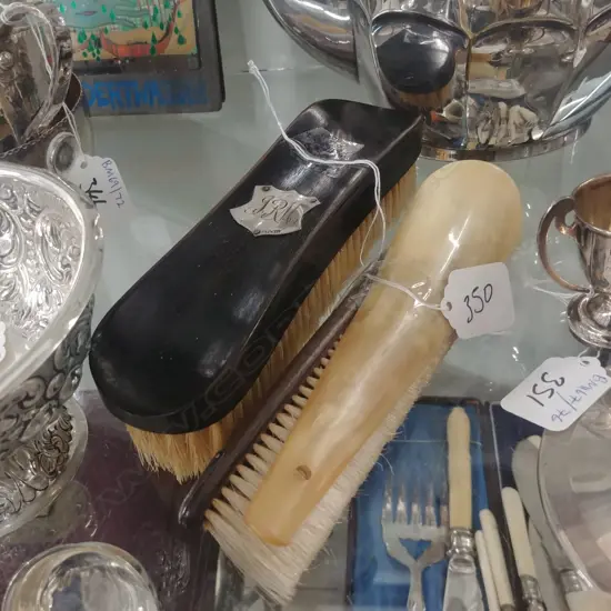 2X CLOTHES BRUSHES WITH SILVER; 1 HORN SHOE HORN