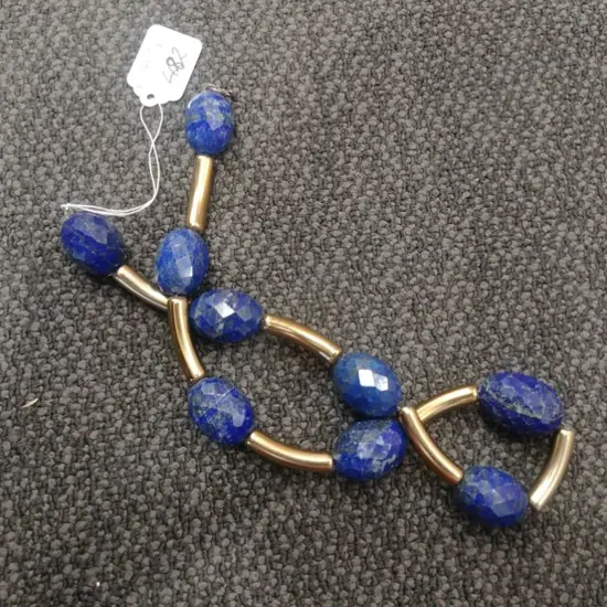 LAPIS LAZULI FACETED NECKLACE - LARGE BEADS & GOLD CRESCENTS 