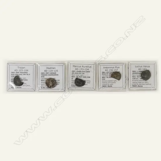 Five Roman silver denarius coins