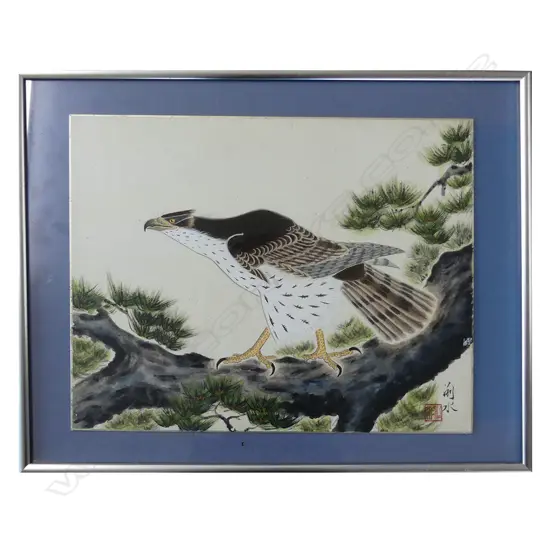 JAPANESE PAINTING OF A FALCON, CHARACTER MARKS, 315 X 405MM