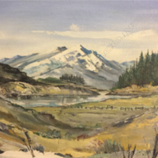 CHARLES PICKWORTH, LAKE AND MOUNTAIN, OIL ON BOARD, SIGNED, 285 X 390mm