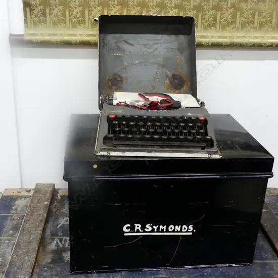 TIN TRUNK + TYPEWRITER
