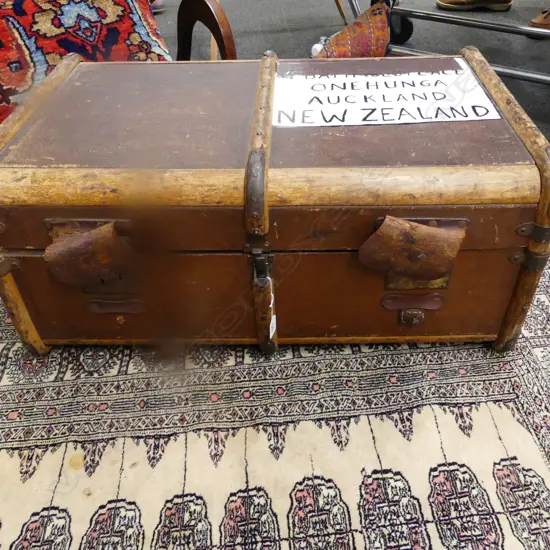 VINTAGE WOOD BANDED TRAVEL TRUNK