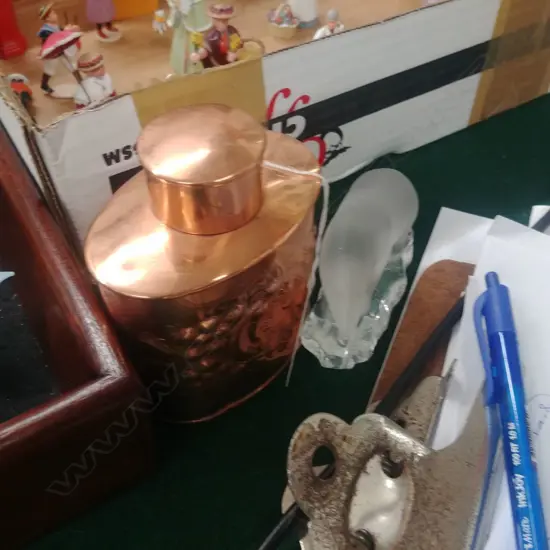 EDW COPPER EMBOSSED TEA CADDY & GLASS POLAR BEAR