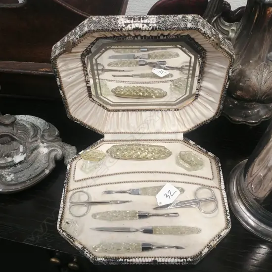 MANICURE SET WITH CUT GLASS IMPLEMENTS