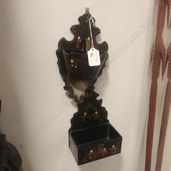 2 CHINESE DECORATED LACQUER  WALL VESTA HOLDERS