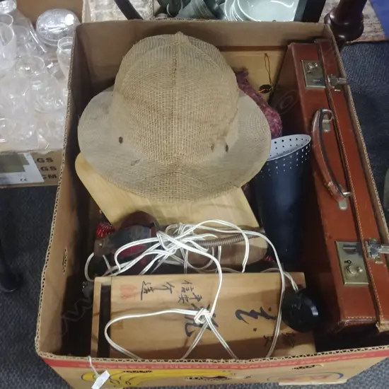 BOX LOT PITH HELMET ETC