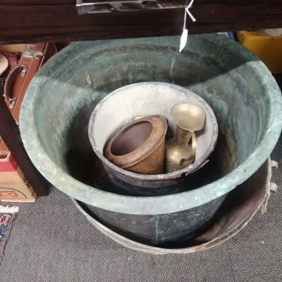 LARGE COPPER, VARIOUS TIN & BRASS PCS