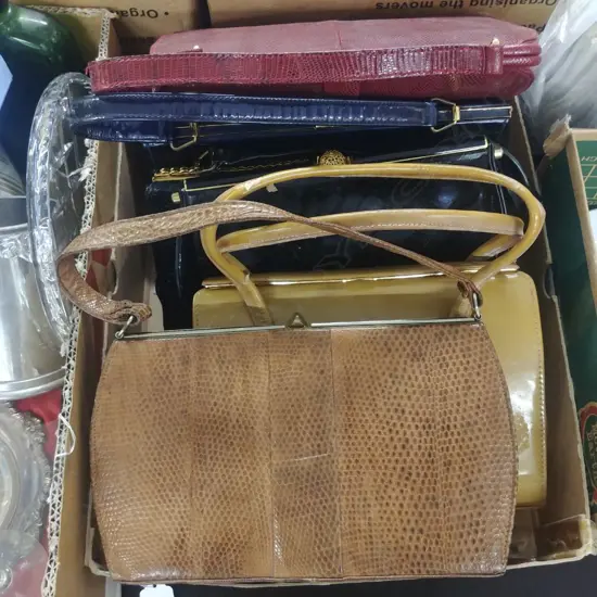 BOX VINTAGE HANDBAGS, INCL LEATHER