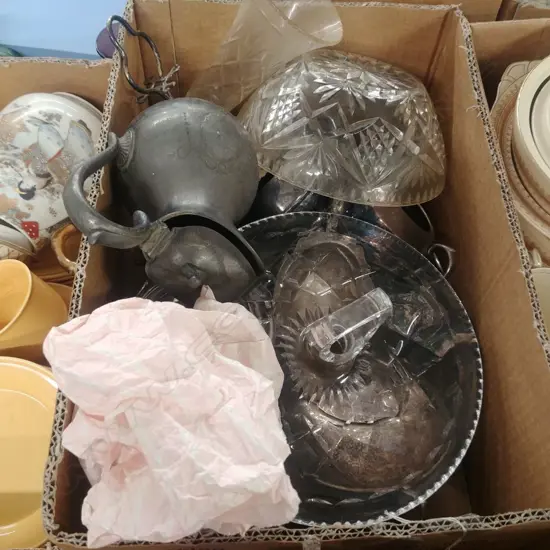 BOX EPNS, CRYSTAL CAKE STAND  ETC