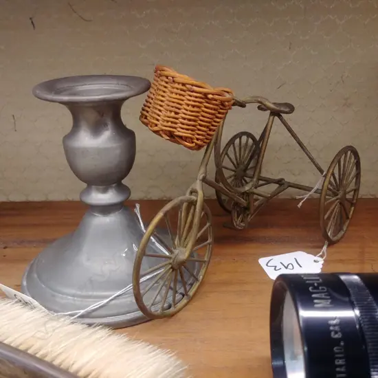 MODEL TRICYCLE + PEWTER CANDLE STICK