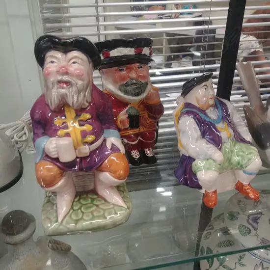 THREE TOBY JUGS, MELBA WARE, ETC.