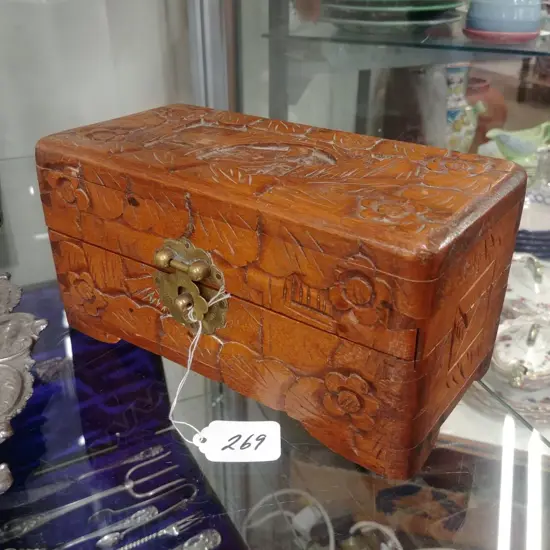 CARVED CAMPHOR-WOOD JEWELLERY BOX