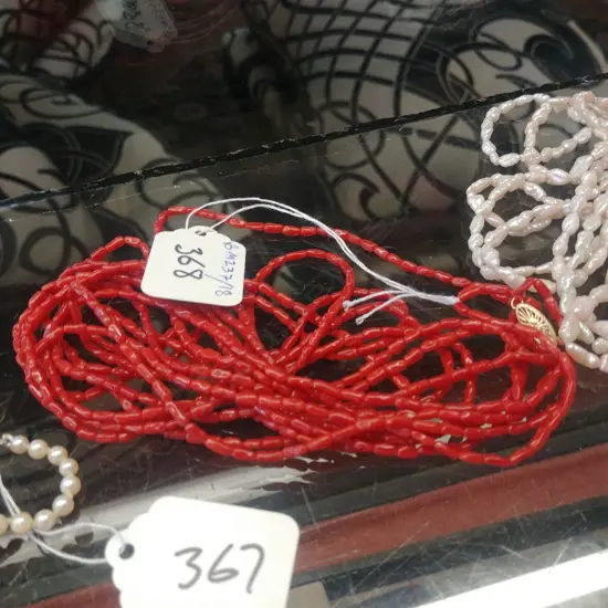 CORAL BEAD NECKLACE - 14K CLASP 