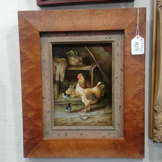 K. DURRAN - OIL - HEN & CHICKS 