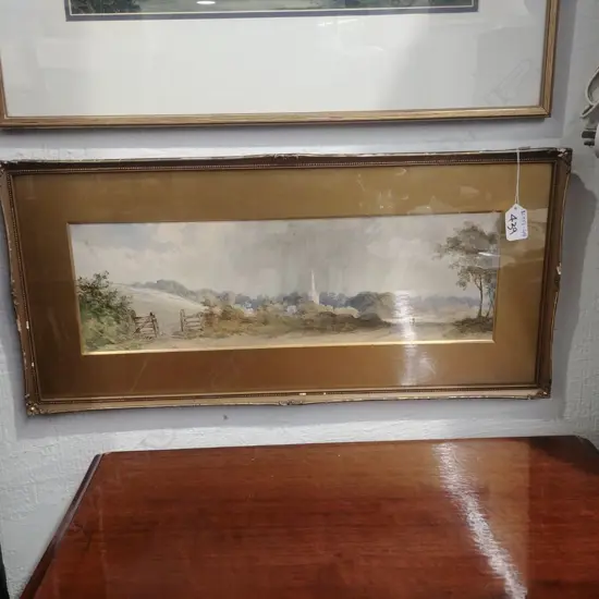 19THC WATERCOLOUR CHURCH IN RAIN 