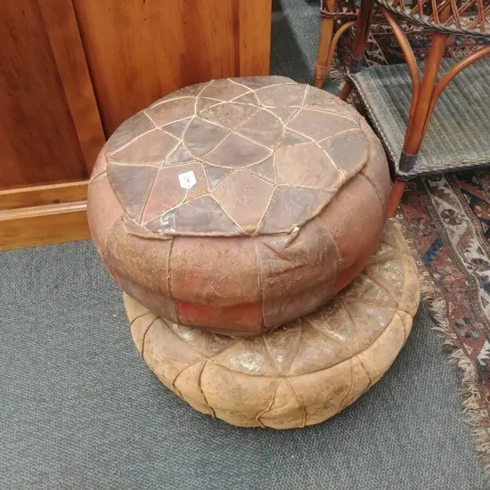 2 LEATHER POUFS