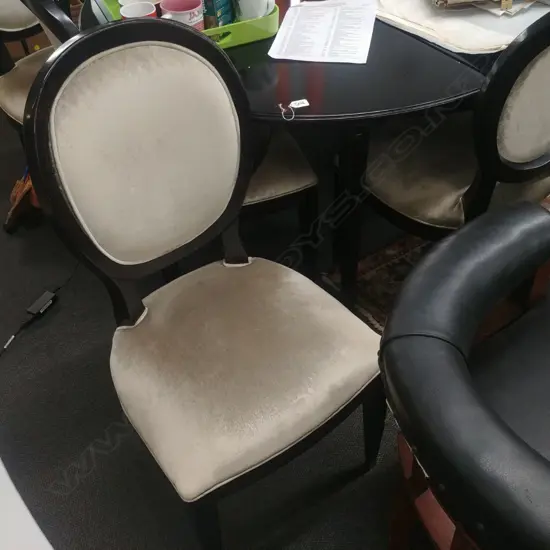 FRENCH STYLE EBONISED DINING TABLE AND 8 CHAIRS