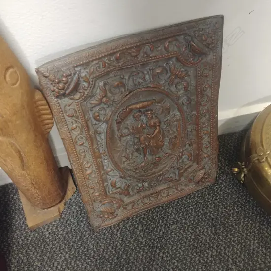COPPERED REPOUSSE STYLE LEAD PLAQUE