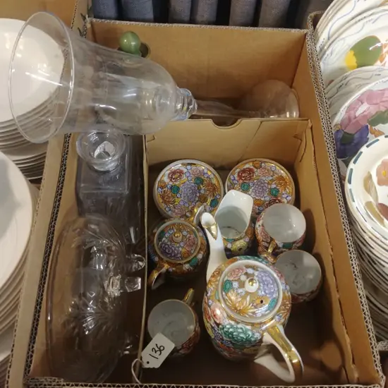 ORIENTAL TEASET & ASST GLASSWARE ETC