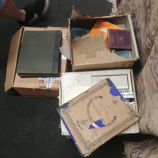 3 BOXES OF BOOKS INCLUDING THE HISTORY OF FREEMASONS