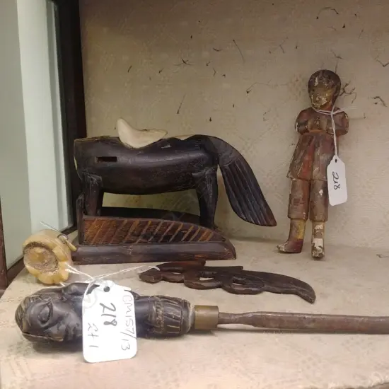 INDONESIAN STICK HANDLE;WOOD FIGURE; WINGED GOD