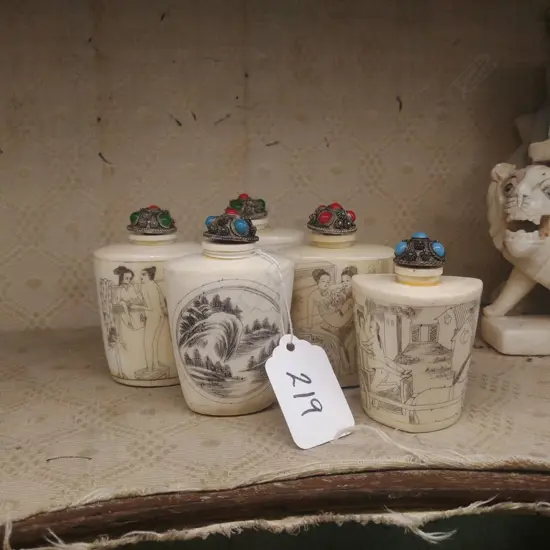 SET 5 CARVED COROZO NUT SCENT BOTTLES