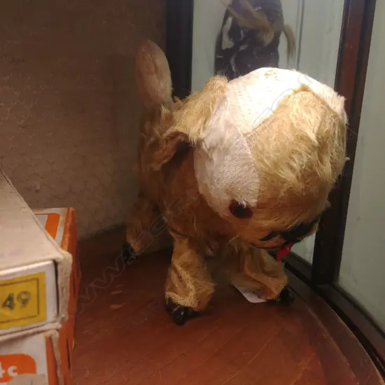 EARLY 20TH C. CLOCKWORK PLUSH/TIN DOG