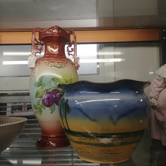 TORQUAY JARDINIERE & CONTINENTAL PORCELAIN VASE