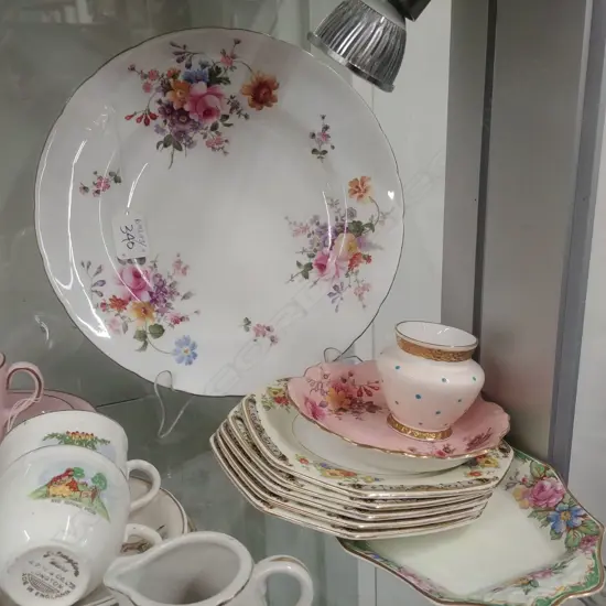 STACK OF CHINA PLATES - MEAKIN/CROWN DERBY ETC