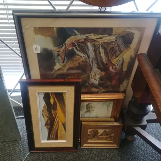 WATER COLOUR OF BOY; OIL LANDSCAPE; ERIC LEE JOHNSON PRINT & 2 OTHERS SMALL PICTURES