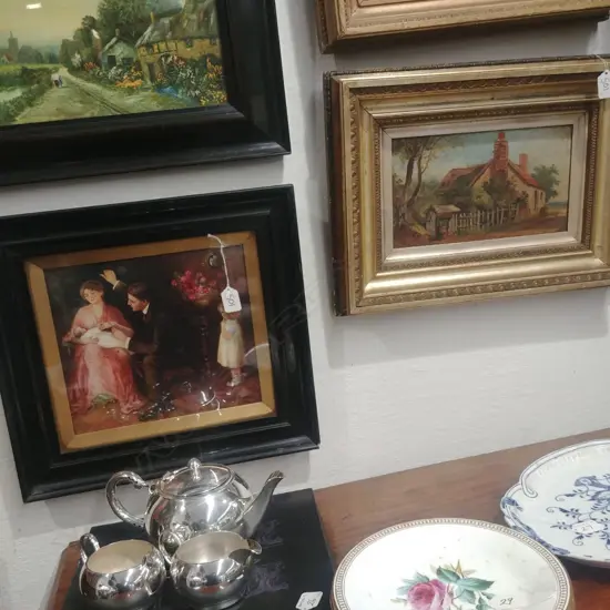 OIL PAINTING - COTTAGE AND A PRINT