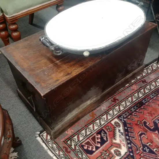 OAK TRUNK WITH BRASS HANDLES